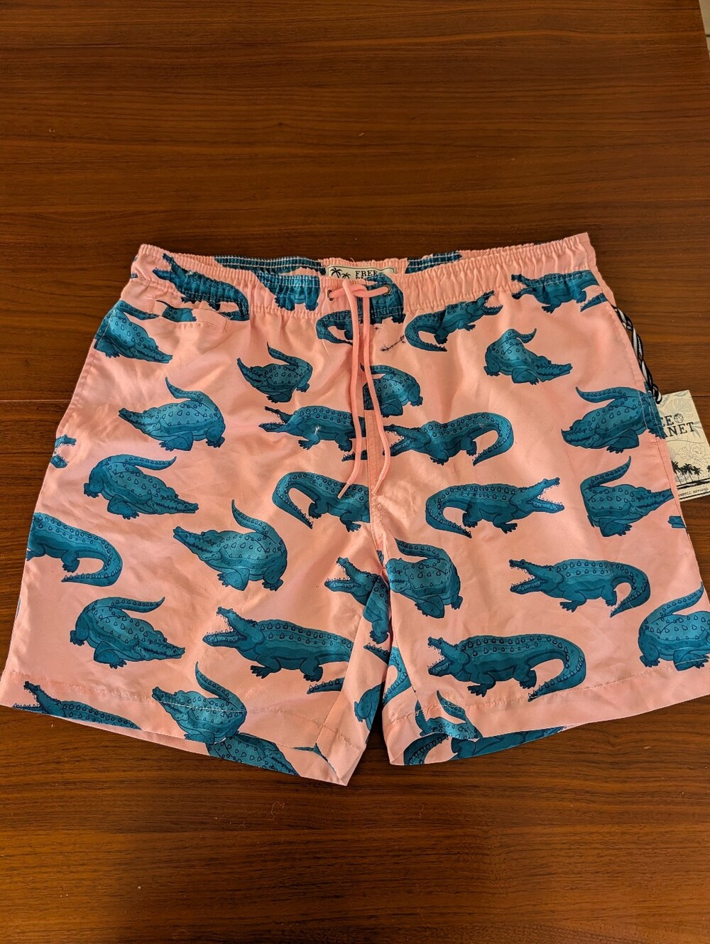 Free Planet Mens Trunk Surf And Swim Shorts Size XL Pink Blue Crocodile New